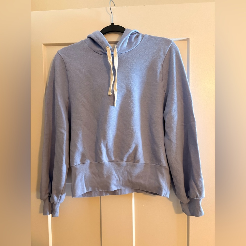 Madewell Bubble-Sleeve Hoodie Crop Sweatshirt In Brainwashed Pearl Size M